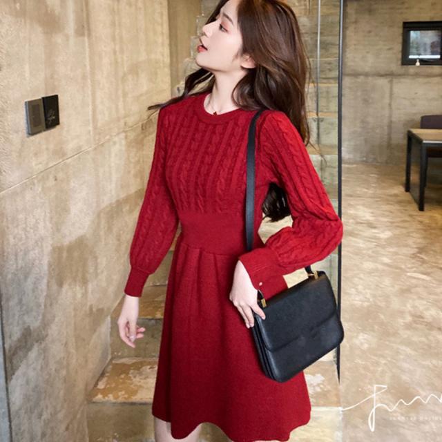 ワンピース ケーブル編みニットミニワンピース 送料無料 即日発送-9