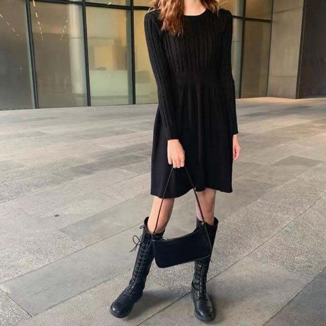 ワンピース ケーブル編みニットミニワンピース 送料無料 即日発送-5