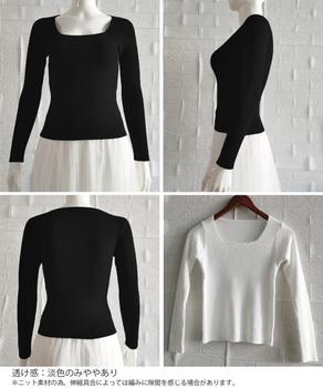 スクエアネック リブニットトップス 秋冬 送料無料 即日発送-8