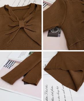 フロントリボンリブニットトップス大人秋服 送料無料 即日発送-9