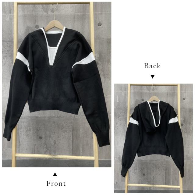 フード付きニットトップス レイヤード風 送料無料 即日発送-2