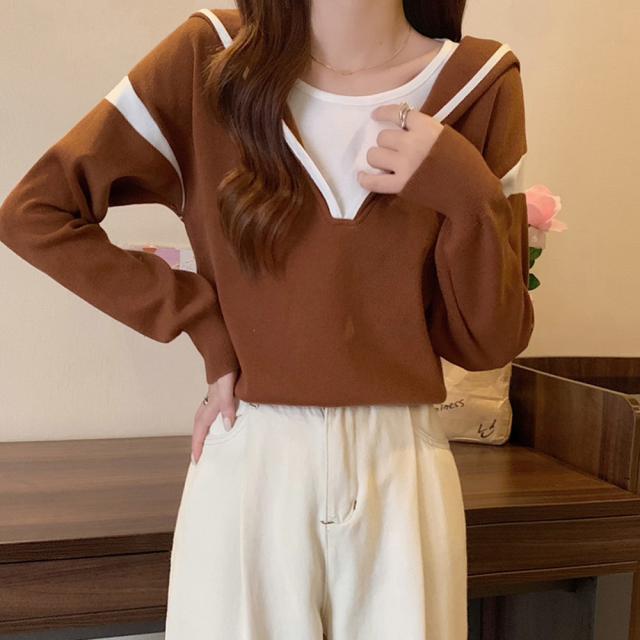 フード付きニットトップス レイヤード風 送料無料 即日発送-8