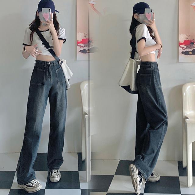 レトロ デニムワイドパンツ ハイウエスト 送料無料 即日発送-9