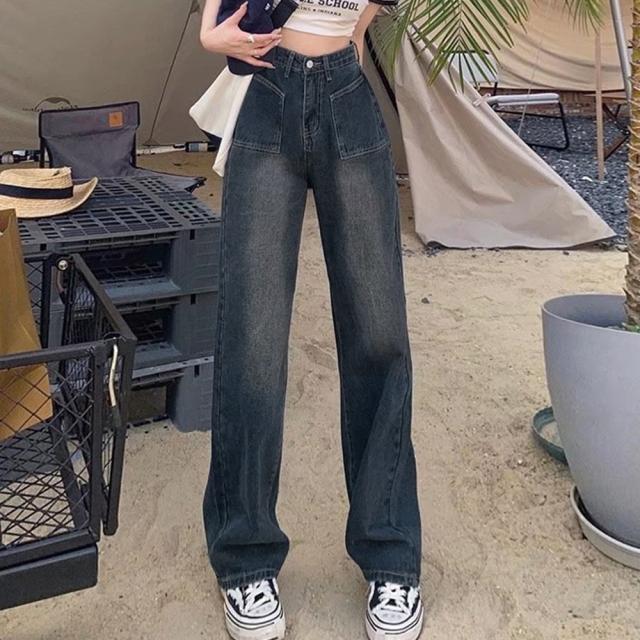 レトロ デニムワイドパンツ ハイウエスト 送料無料 即日発送-1