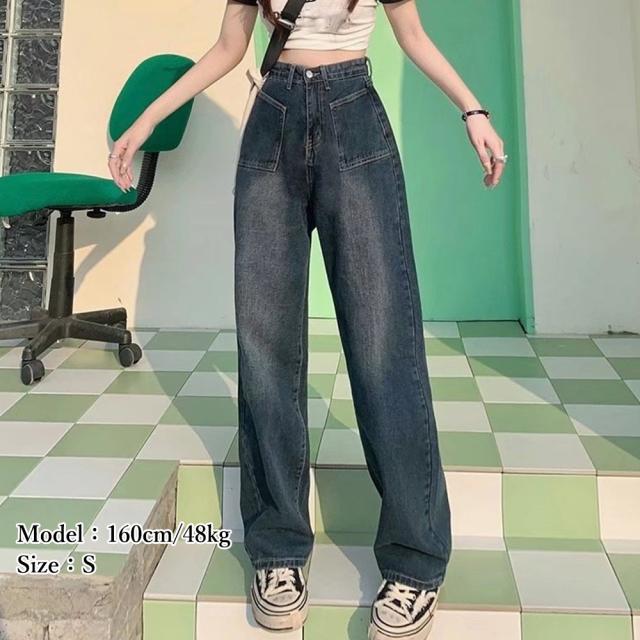 レトロ デニムワイドパンツ ハイウエスト 送料無料 即日発送-4