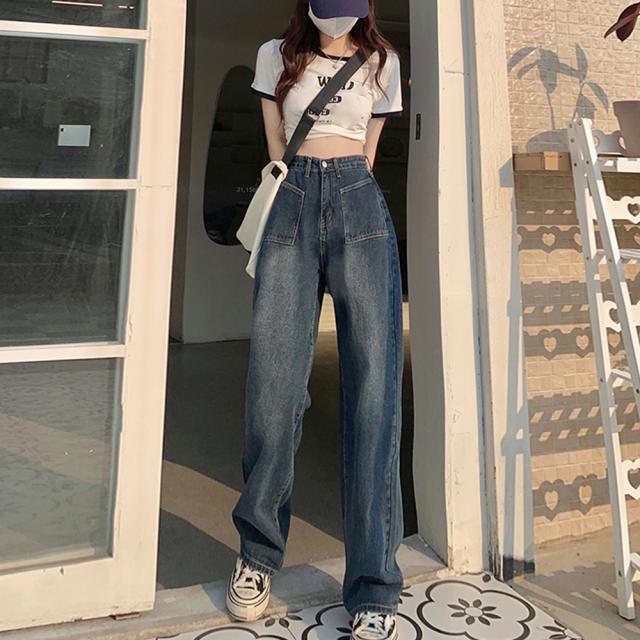 レトロ デニムワイドパンツ ハイウエスト 送料無料 即日発送-5