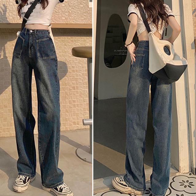 レトロ デニムワイドパンツ ハイウエスト 送料無料 即日発送-6