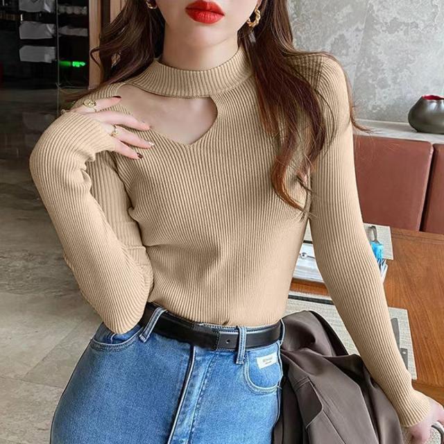 ニットトップス デコルテカットリブニット 送料無料 即日発送-8