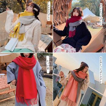 リバーシブルストール大判フリンジマフラー 送料無料 即日発送-6