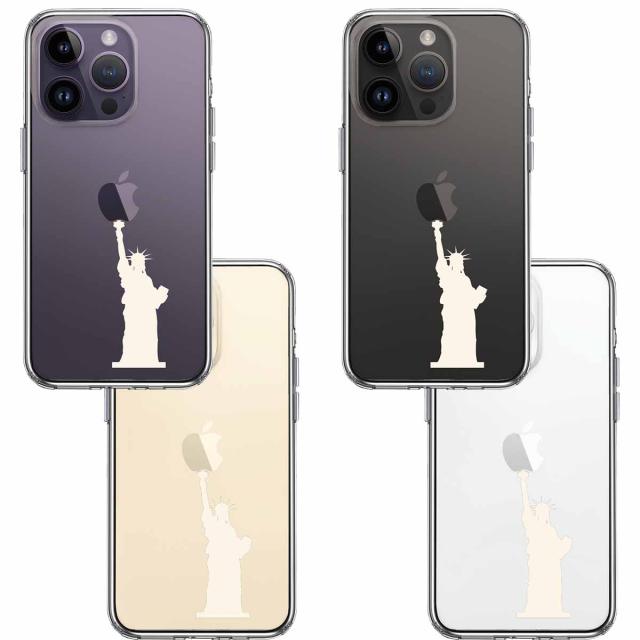 iPhone14Pro ケース クリア自由の女神 ホワイト スマホケース 側面ソフト 背面ハード ハイブリッド 送料無料-1