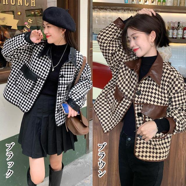 格子柄ジャケット ショート丈アウター 送料無料 即日発送-1