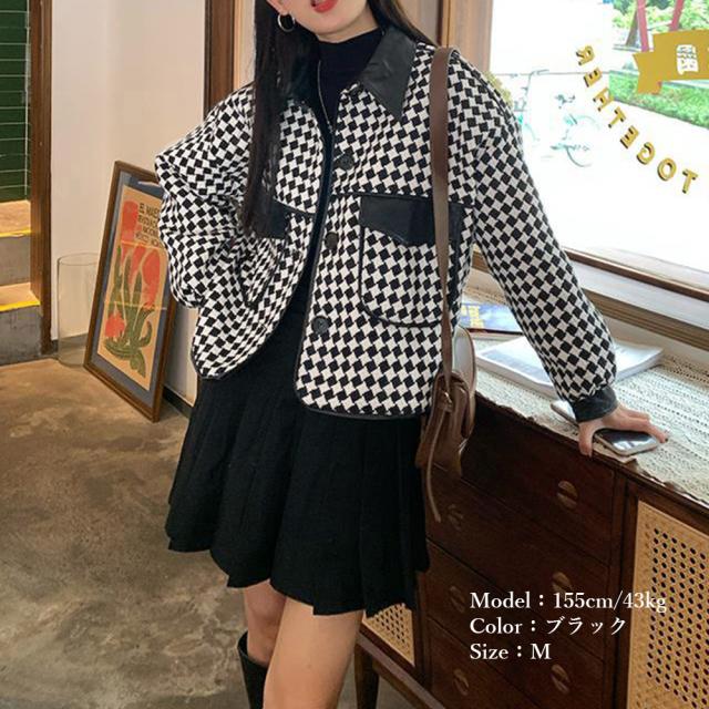 格子柄ジャケット ショート丈アウター 送料無料 即日発送-4