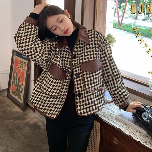 格子柄ジャケット ショート丈アウター 送料無料 即日発送-7