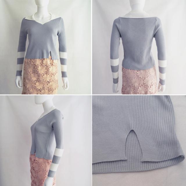 ニットトップス Vネック スリット入り 送料無料 即日発送-2