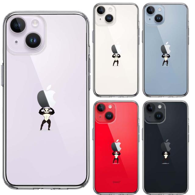 iPhone14Plus ケース クリアパンダ 重量挙げ まっちょ 感 スマホケース 側面ソフト 背面ハード ハイブリッド 送料無料-1