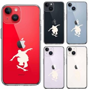 iPhone14Plus ケース クリアスケートボード ホワイト スマホケース 側面ソフト 背面ハード ハイブリッド 送料無料-1