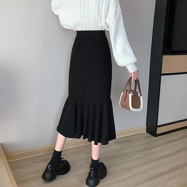 マーメイドスカート秋冬 ロングスカート黒 送料無料 即日発送-6