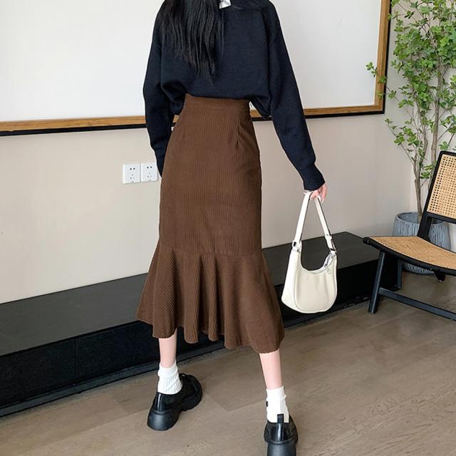 マーメイドスカート秋冬 ロングスカート黒 送料無料 即日発送-7