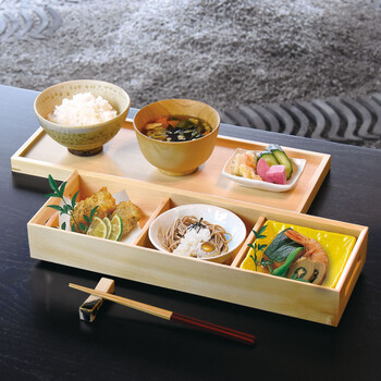 和食器 檜 長手弁当 三ツ仕切 ノンスリップ蓋付 送料無料-2