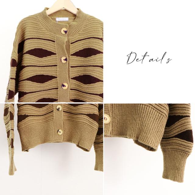 ニットカーディガン 秋冬レディース 配色 送料無料 即日発送-3