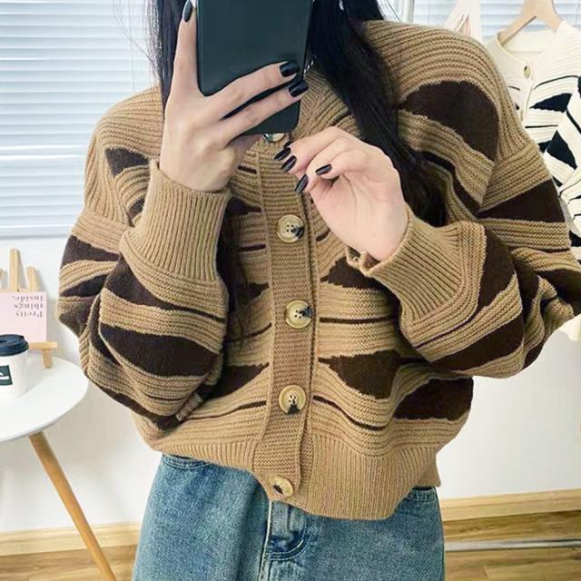 ニットカーディガン 秋冬レディース 配色 送料無料 即日発送-5