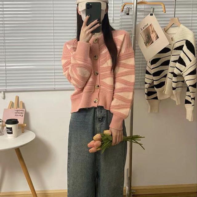 ニットカーディガン 秋冬レディース 配色 送料無料 即日発送-8