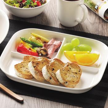 あつかいやすい仕切付スクエアプレートホワイト 3個セット 送料無料 即日発送-1