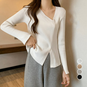 リブニットトップス フロントスリット 送料無料 即日発送-0