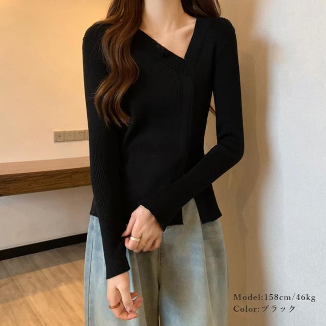 リブニットトップス フロントスリット 送料無料 即日発送-5