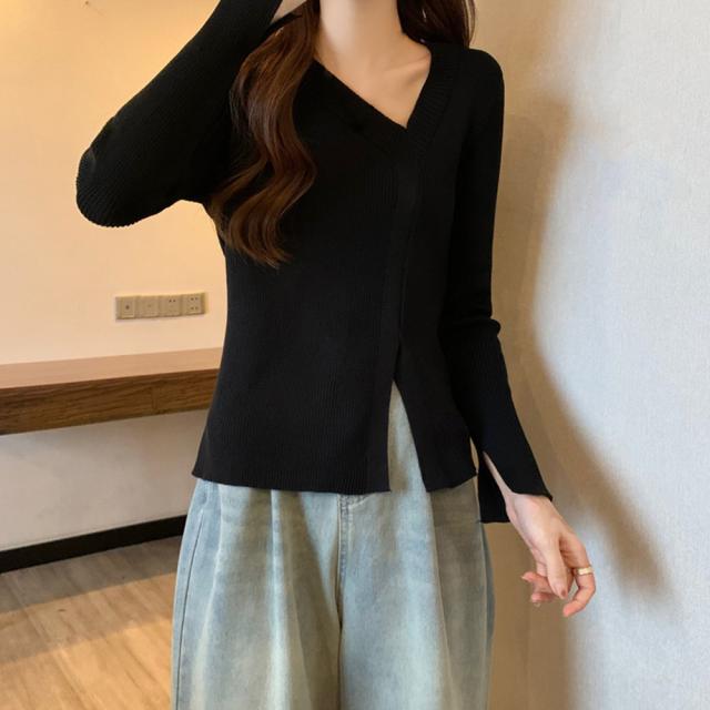 リブニットトップス フロントスリット 送料無料 即日発送-6