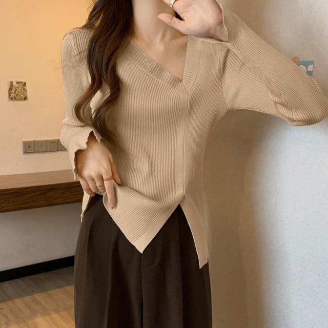 リブニットトップス フロントスリット 送料無料 即日発送-7