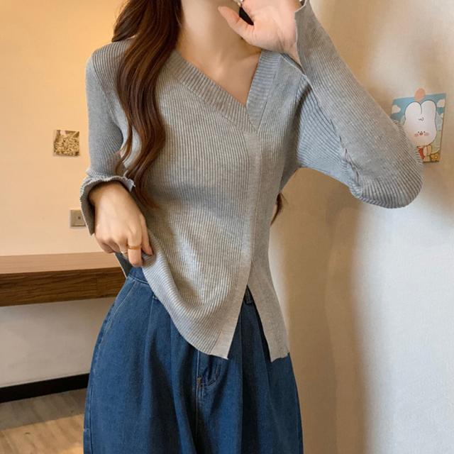 リブニットトップス フロントスリット 送料無料 即日発送-8