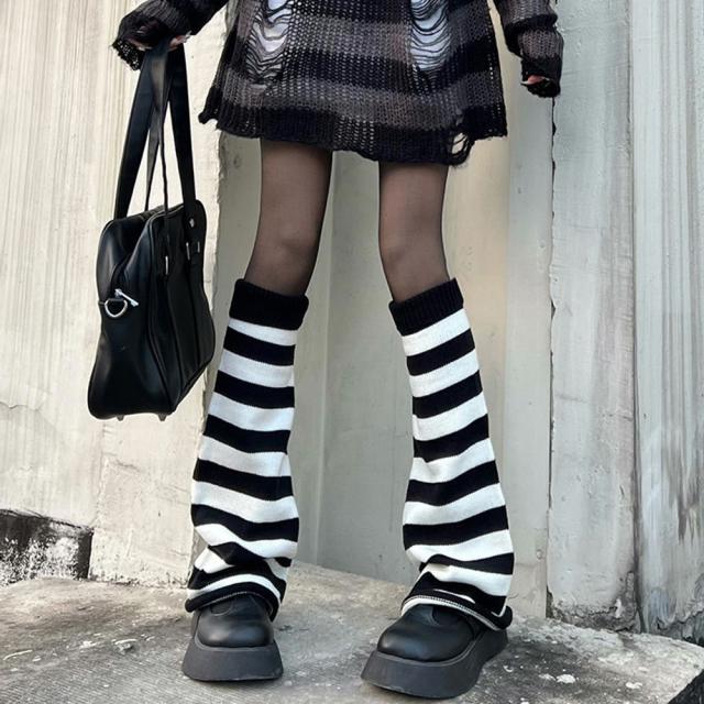 ボーダー柄 ニットレッグウォーマー 美脚 送料無料 即日発送-8