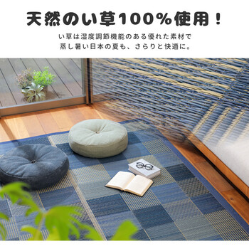 ラグ 水をはじくい草ラグ 約176×230cm マット 裏貼有 デニムパッチ ブルー 送料無料-2