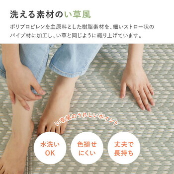 PP柄上敷き 江戸間2畳 い草風花ござ 水洗いOK パスラッシュ グリーン 送料無料-2
