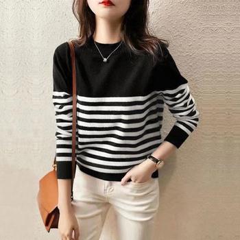 ボーダー柄 ニットセータ ラウンドネック 送料無料 即日発送-2