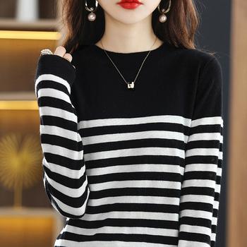 ボーダー柄 ニットセータ ラウンドネック 送料無料 即日発送-4