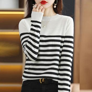 ボーダー柄 ニットセータ ラウンドネック 送料無料 即日発送-6