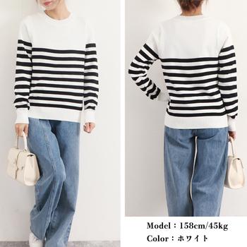 ボーダー柄 ニットセータ ラウンドネック 送料無料 即日発送-7