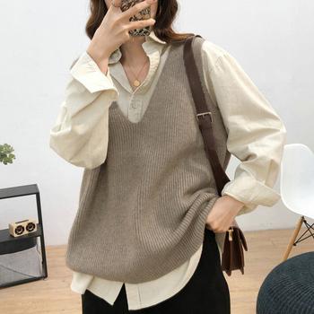 リブニットベスト レディース Vネック 送料無料 即日発送-3