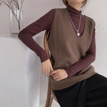 リブニットベスト レディース Vネック 送料無料 即日発送-4