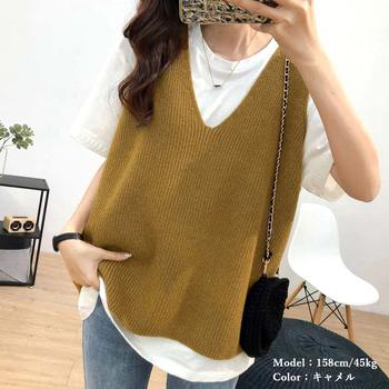 リブニットベスト レディース Vネック 送料無料 即日発送-7