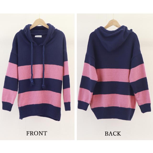 ニットパーカー ボーダー柄レディース 送料無料 即日発送-2