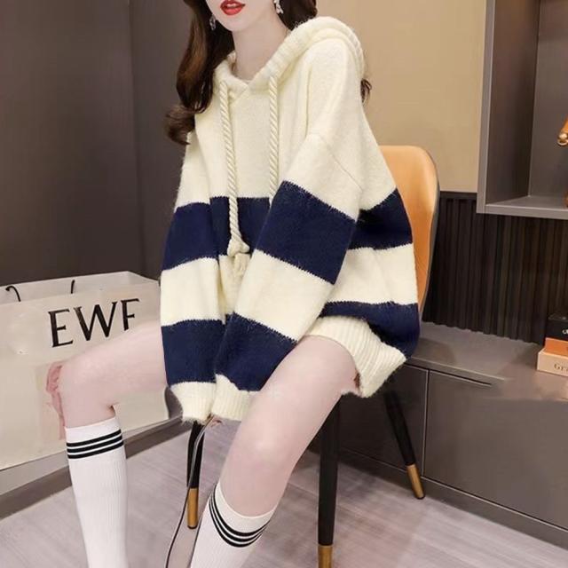 ニットパーカー ボーダー柄レディース 送料無料 即日発送-5