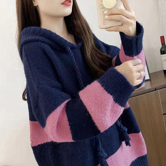 ニットパーカー ボーダー柄レディース 送料無料 即日発送-8