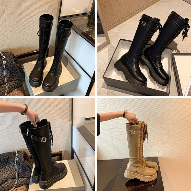 厚底 ロングブーツ レースアップ 送料無料 即日発送-2