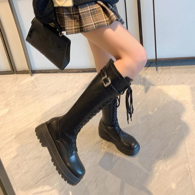 厚底 ロングブーツ レースアップ 送料無料 即日発送-4