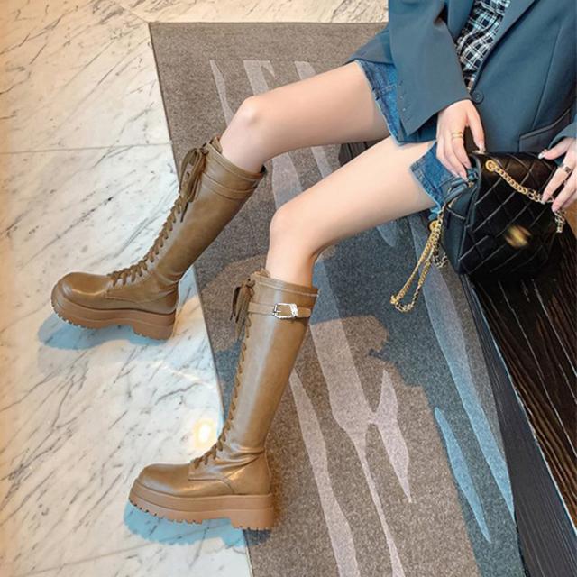 厚底 ロングブーツ レースアップ 送料無料 即日発送-7