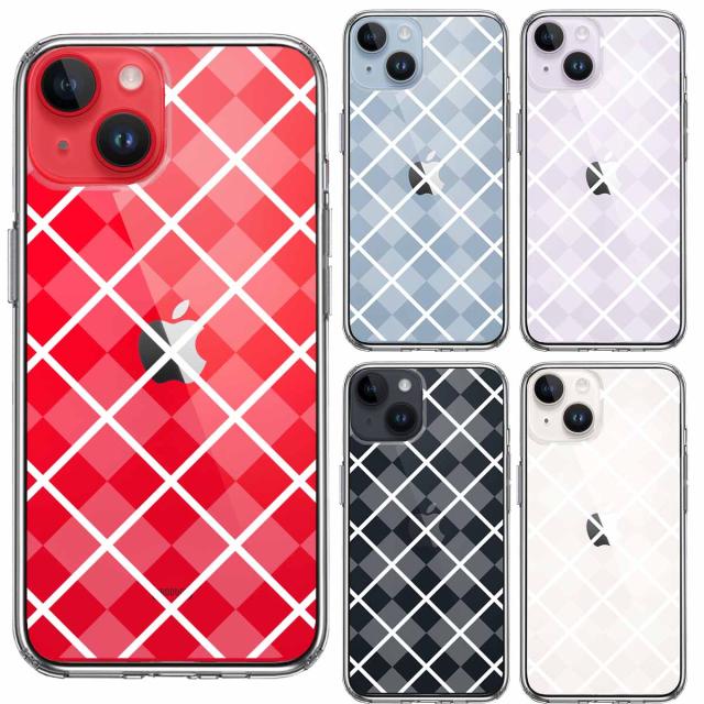 iPhone14Plus ケース クリア格子柄 アペンド チェック ホワイト スマホケース 側面ソフト 背面ハード ハイブリッド 送料無料-1