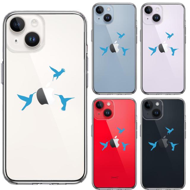 iPhone14Plus ケース クリアハチドリ ブルー スマホケース 側面ソフト 背面ハード ハイブリッド 送料無料-1